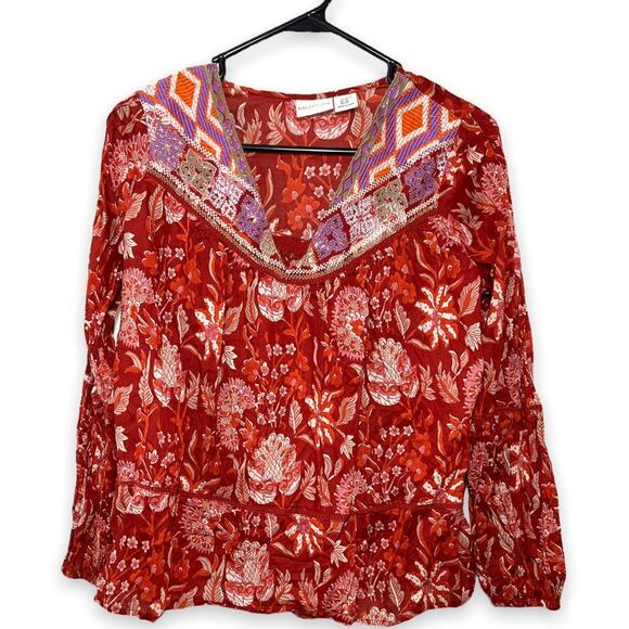Rachel Zoe Floral Embroidered Peasant Top - Picture 1 of 5